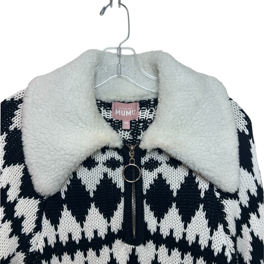 Show Me Your Mumu 'Sun Valley' Pullover Sweater Sherpa Fair-Isle, White Black XS - Picture 9 of 9